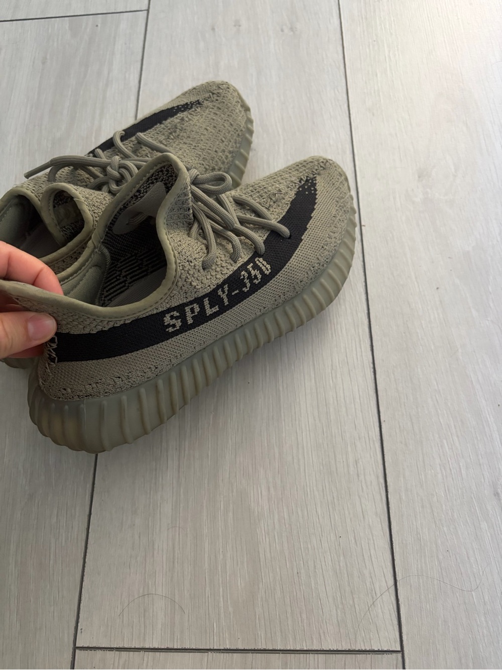 adidas Originals yeeze 350 Olive Green Sneakers with Black Stripe, great conditi